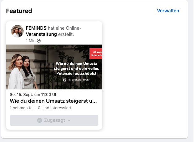 Facebookevent von FEMINDS als Beispiel für mehr Umsatz mit Facebook