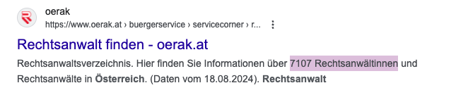 Google Snippet Anwalt als Beispiel für Potenzial von B2B Produkten